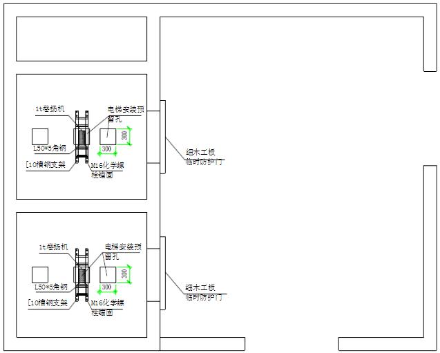 電梯井道安裝卷揚機俯視圖